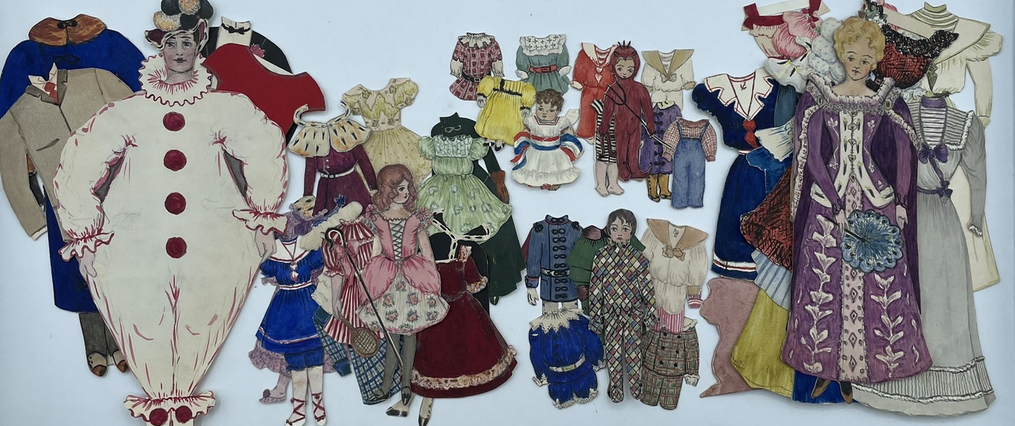 The "G." Family of 6 Handmade Watercolor Paper Dolls with