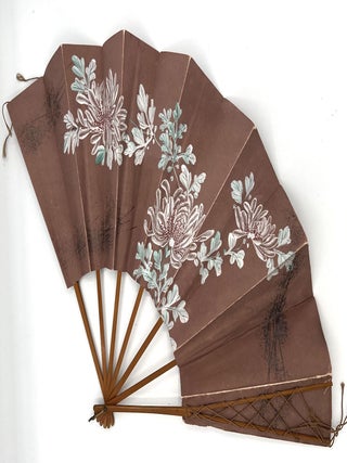 Printed Buena Vista Spring Hotel Menu on Lg. Watercolor decorated Paper Hand Fan 1894, Asian Motif - Chrysanthemum