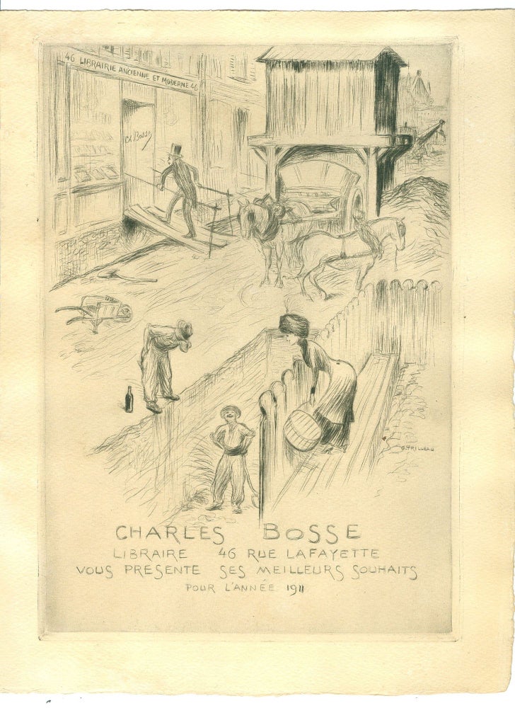 Item #1240101329 Intaglio Engraving New Year Promotion for 1911 - Charles Bosse Bookseller, Paris SLAM Founding Member. G. Prilleau.