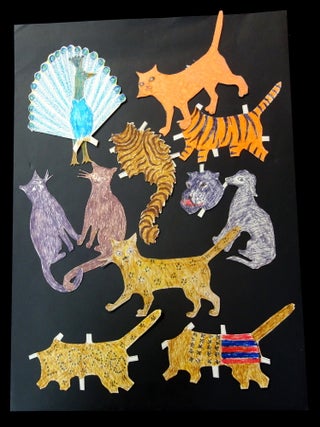A collection of mixed media anthropomorphic tongue-in-cheek animal paper dolls with additional costumes created by Otis Kidwell Burger, Fantasy and Science Fiction Writer, c1970.