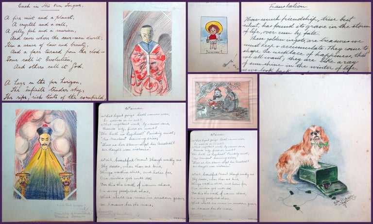 Item #1240114 Autograph Album and Sketch Book created by Employees of the Ministry of Munitions, Drawing Office, includes Women's Advancement, Fine Watercolors and Sketches - some Chinese Characters.