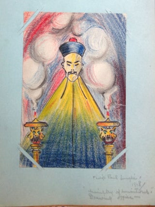 Autograph Album and Sketch Book created by Employees of the Ministry of Munitions, Drawing Office, includes Women's Advancement, Fine Watercolors and Sketches - some Chinese Characters.