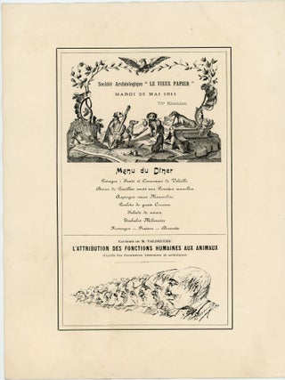 Menus and Invitations for the Societe Archeologique, Historique & Artistique le Vieux Papier our l'etude de la vie & Des Moeurs d'autrefois (Archaeological Society, Historical and Artistic Old Paper for the Study of Life & Habits) 1910-