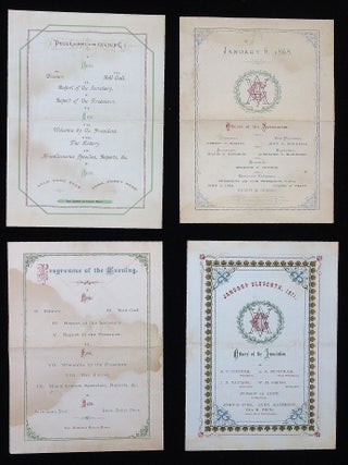 Four (4) menus with original envelopes for the First through Fourth Annual Dinners of the Veteran Association of the Hartford City Guard plus an announcement and dance card associated with the events 1868-1871