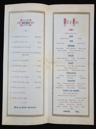 Four (4) menus with original envelopes for the First through Fourth Annual Dinners of the Veteran Association of the Hartford City Guard plus an announcement and dance card associated with the events 1868-1871