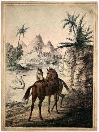 Early Victorian Children's Block Puzzle Depicting Exotic Adventure Scenes