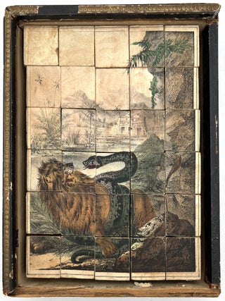 Early Victorian Children's Block Puzzle Depicting Exotic Adventure Scenes