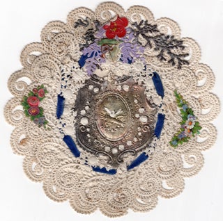 Item #20000551 Intricate Circular Lace Paper Valentine with Embossed Scrap, Woven together with...