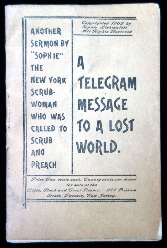 Item #20127100 A Telegram Message delivered by "Sopie" the Scrub-woman of New York. Sophie Lichtenfels.