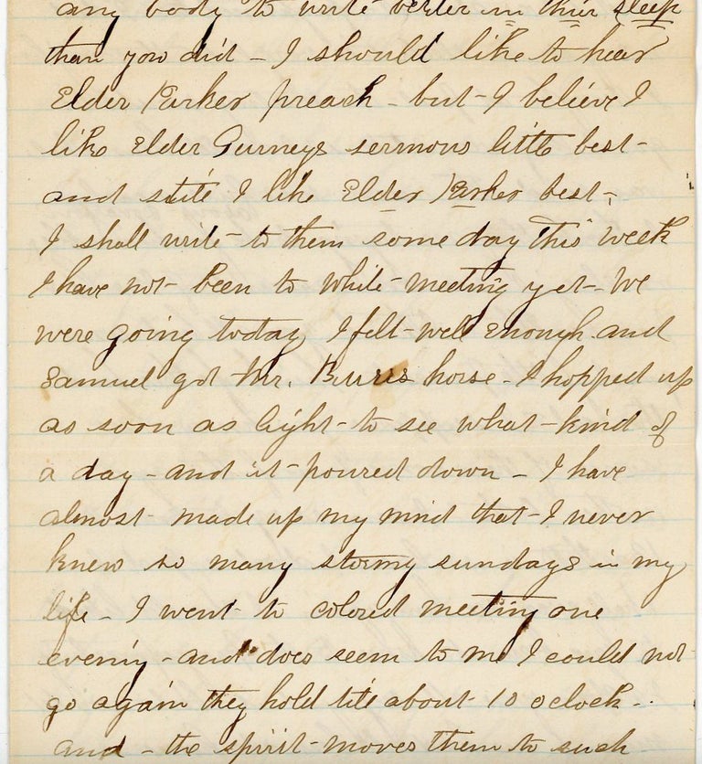 Item #20128002 A Pair of Letters from Emily to her Family discussing her trip to Yorktown, particularly her experience at a "Colored Meeting"