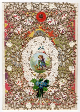 Item #20128553 Elaborate and Bright 12mo Valentine with Lace Paper, Embossed Victorian Scrap