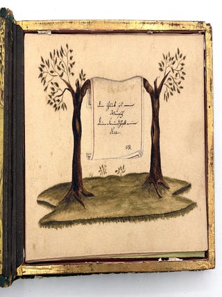c.1840 German Friendship Album with Fine Original Artwork, Hidden Compartment