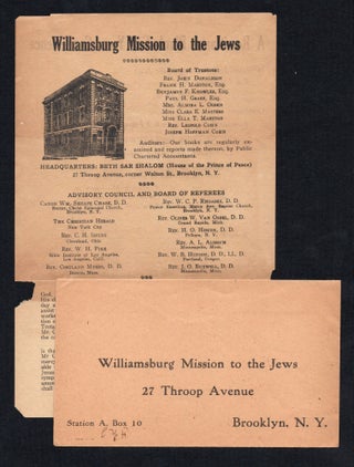 Item #20200127 Williamsburg Mission to the Jews Circular & Donation Envelope