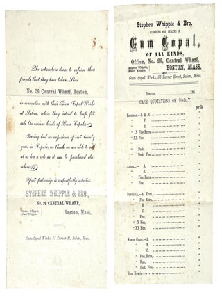 Item #20200390 1860s Gum Copal Circular and Price List