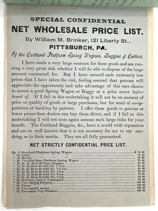 1882 Trade Catalogue for Cortland Buggy and Cutter Works