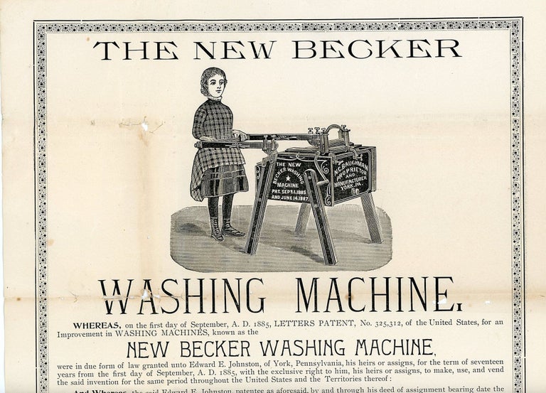 Item #20200436 Illustrated Broadside for Letters Patent - Conferring the Transfer of The New Becker Washing Machine