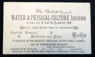 Promotional Card for Dr. Gluck's Water & Physical Culture Institute and Gymnasium