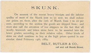 Item #20200666 Notice from Fur Manufacturer regarding receipt of Inferior Skunk Pelts and Pending...