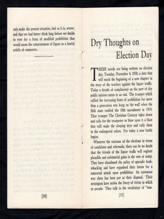 Modified Prohibition and Dry Thoughts on Election Day