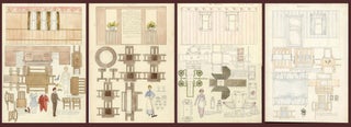 Item #202008637 Original Art - 4 Dollhouse Rooms, Furniture and Paper Doll Occupants -...