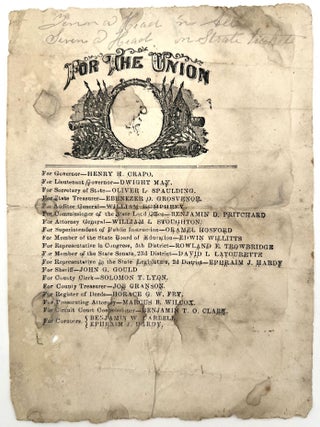Item #20200891 For the Union [Handbill with Republican Slate of Candidates for 1866 Michigan...