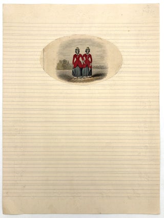 Item #21000068 1840s Lined Letterhead with Hand-colored Etching of Twin Girls