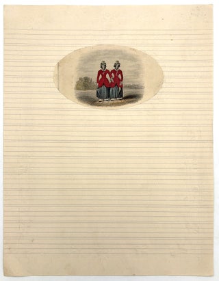 Item #21000068 1840s Lined Letterhead with Hand-colored Etching of Twin Girls
