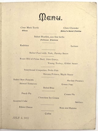 Field Day Menu of the Pascataqua Congregational Club
