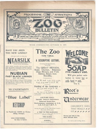 Item #21000232 Boston Zoological Society "Zoo Bulletin" for October 18, 1897