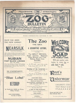 Item #21000232 Boston Zoological Society "Zoo Bulletin" for October 18, 1897