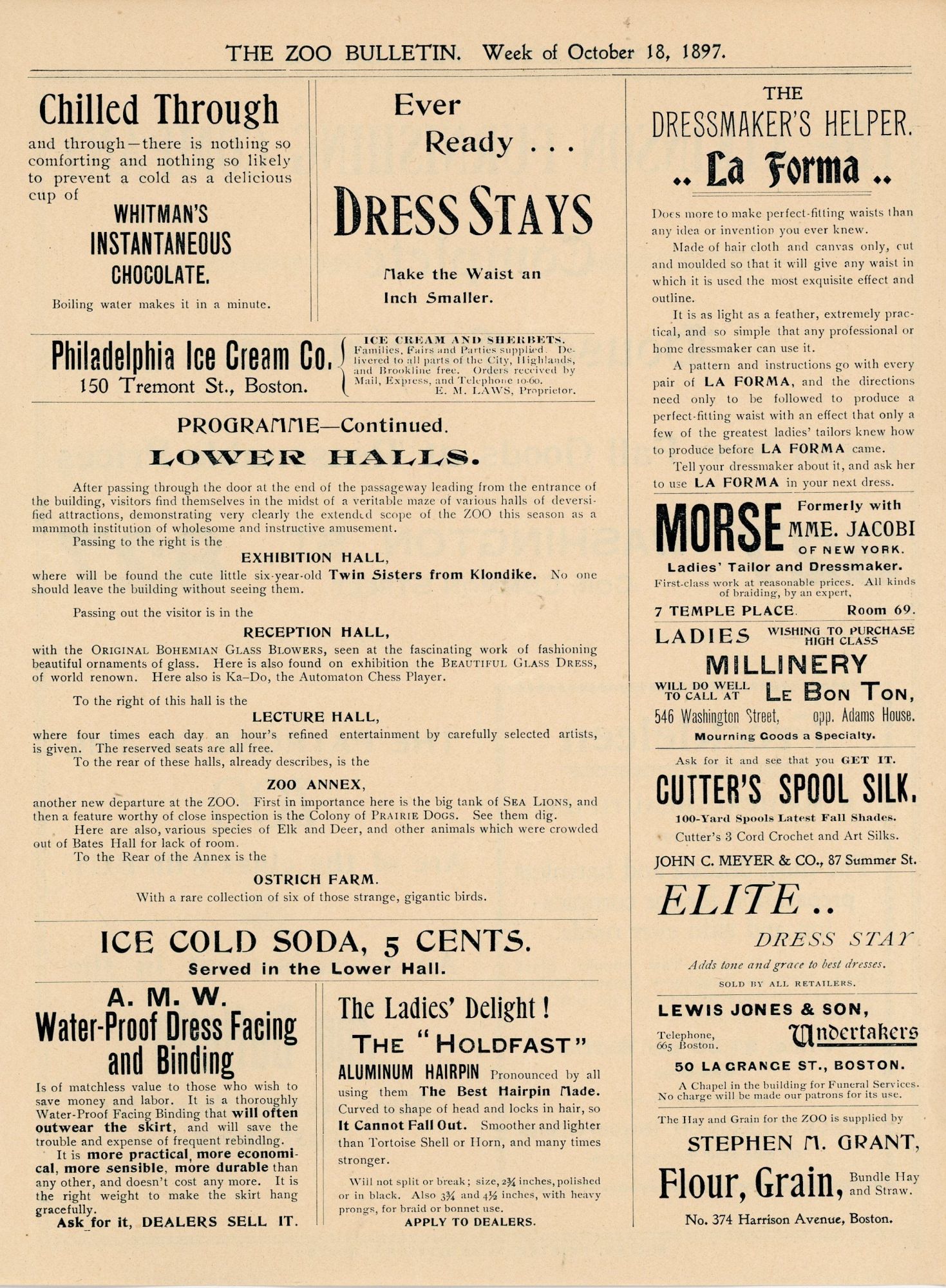 Boston Zoological Society Zoo Bulletin for October 18, 1897