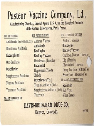 Item #21000320 "Blacklegine" Pasteur Blackleg Vaccine Quite Ready for Use