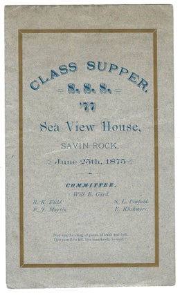 Item #21000348 Program and Bill of Fare - Yale Class of 1877 Supper - Savin Rock
