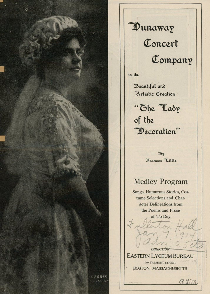 Item #21000467 Dunaway Concert Company in "The Lady of Decoration" with Miss Mabel Vann, Concert Pianist and Musical Director