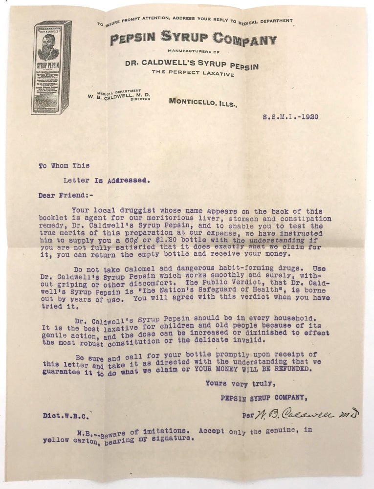 Typewritten Form Example Typewritten Form Letter Advertising Pepsin Syrup Company