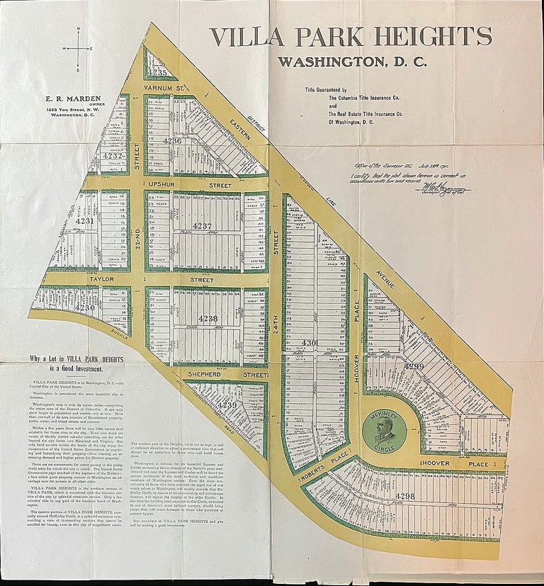 Item #21000689 Land Development Plat and Promotion for Villa Park Heights including McKinley Square; Washington DC. The Columbia Title Insurance C., The Real Estate Title Insurance Co. of Washington DC.