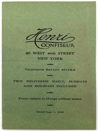Late 1920s "Henri Confiseur" Catering Menu
