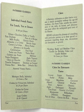 Late 1920s "Henri Confiseur" Catering Menu