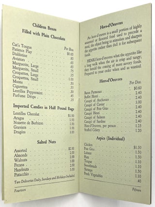 Late 1920s "Henri Confiseur" Catering Menu