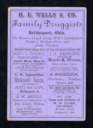 Item #21000739 Advertising Song Card for H. E. Wells & Co., Family Druggist