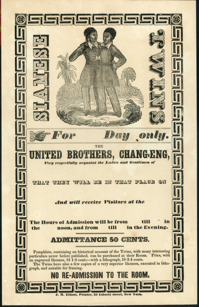 Item #210007895 Broadside Promoting "The United Brothers, Chang-Eng", the "Original" Siamese Twins