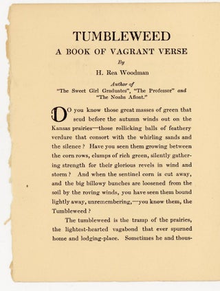 Item #21000789 Tumbleweed; A Book of Vagrant Verses. H. Rea Woodman
