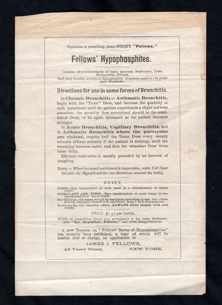 Item #21000943 Fellows' Hypophosphites. James I. Fellows.