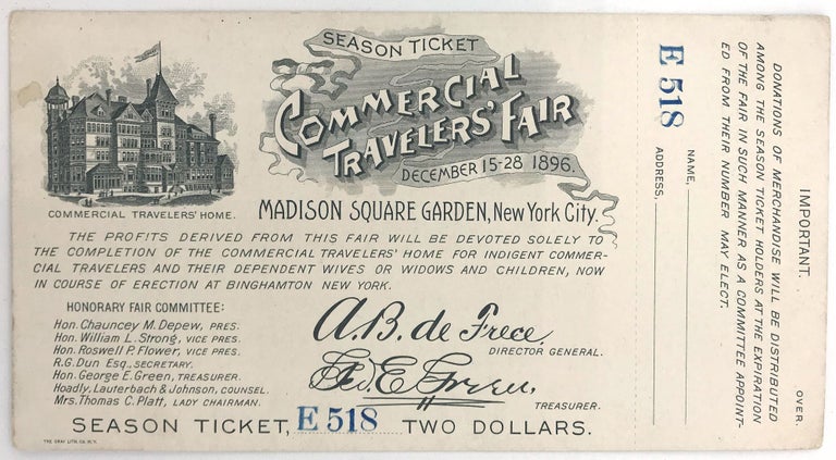 Item #21001552 Season Ticket for Commercial Travelers' Fair, Benefitting Down-on-their Luck Traveling Salesmen