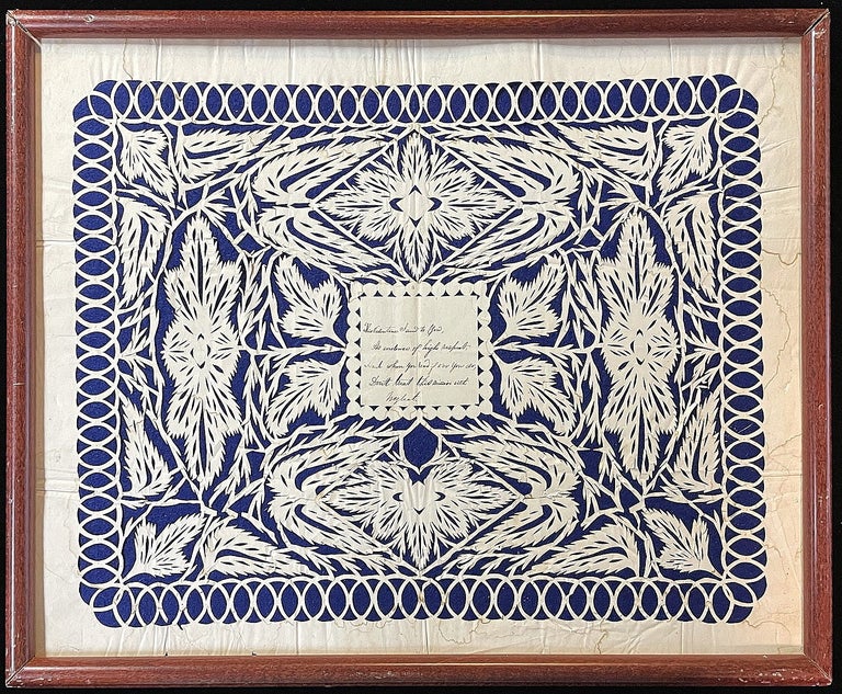 Item #21002321 1830s Scherenschnitte Cutwork Valentine & Punch Paper Sampler Rose Bookmark John Ripley, Putnam-Houser House, Belpre, Ohio