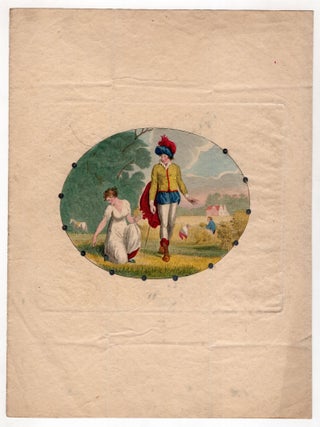 Item #21004709 Hand-colored Romantic Pastoral Theme Etching with Sequin boarder