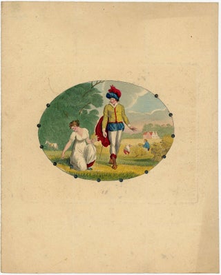 Item #21004779 Hand constructed Hand colored engraving of a courting couple