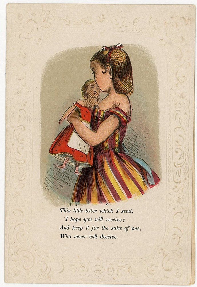 Item #21004927 Valentine Greeting from Pretty Young Girl reminiscent of a Paper Doll Holding a Doll No.2