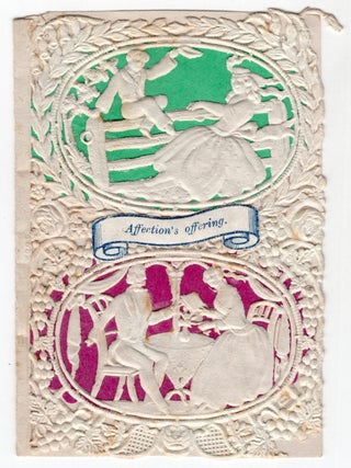 Item #21028500 "Affection's offering" -- 16mo Pictorial Lace Paper Valentine Depicting Couple...
