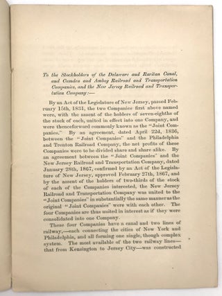 First Joint Report of the Associated Delaware & Raritan Canal Co., Camden & Amboy R.R. & Transportation Co., and New Jersey R.R. & Transportation Co., to the Stockholders
